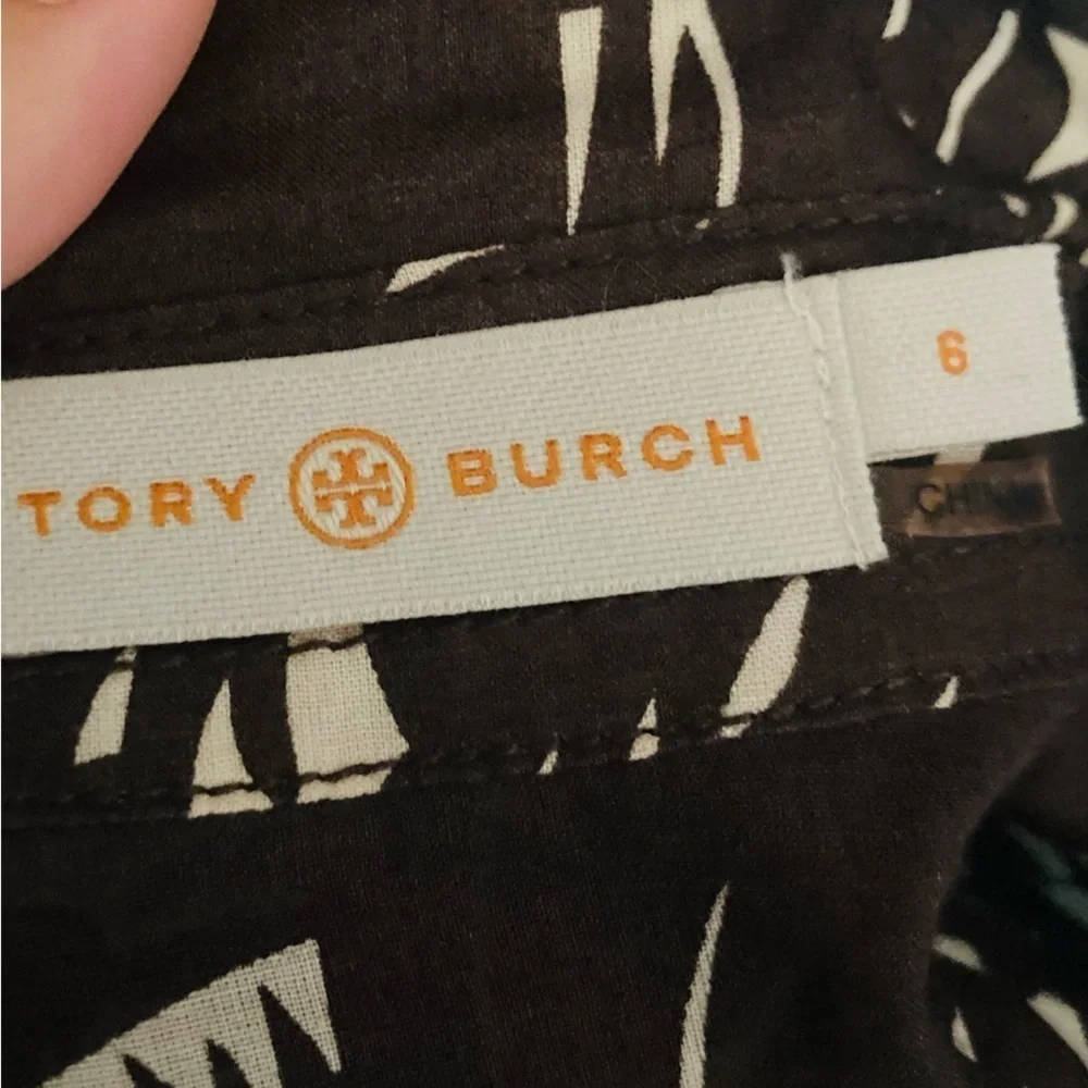 Tory Burch deep brown and white button front lightweight cotton shirt. 6